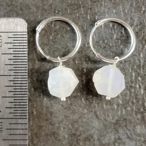 Native Rainbow Moonstone Gemstone Earrings Dainty Sterling Silver Boho Jewelry - Picture 3 of 6